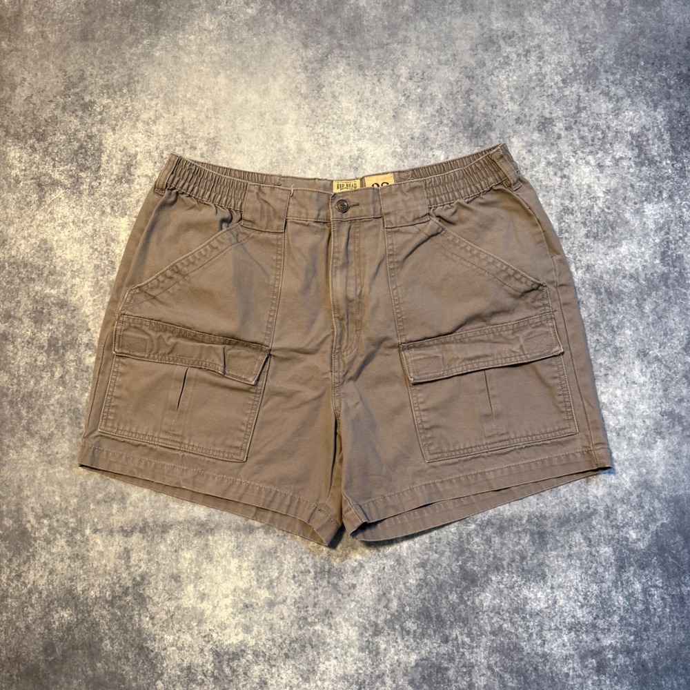 RedHead Mens Cargo Shorts Gray Size 38 Elastic Waist Cotton Canvas Outdoor Work